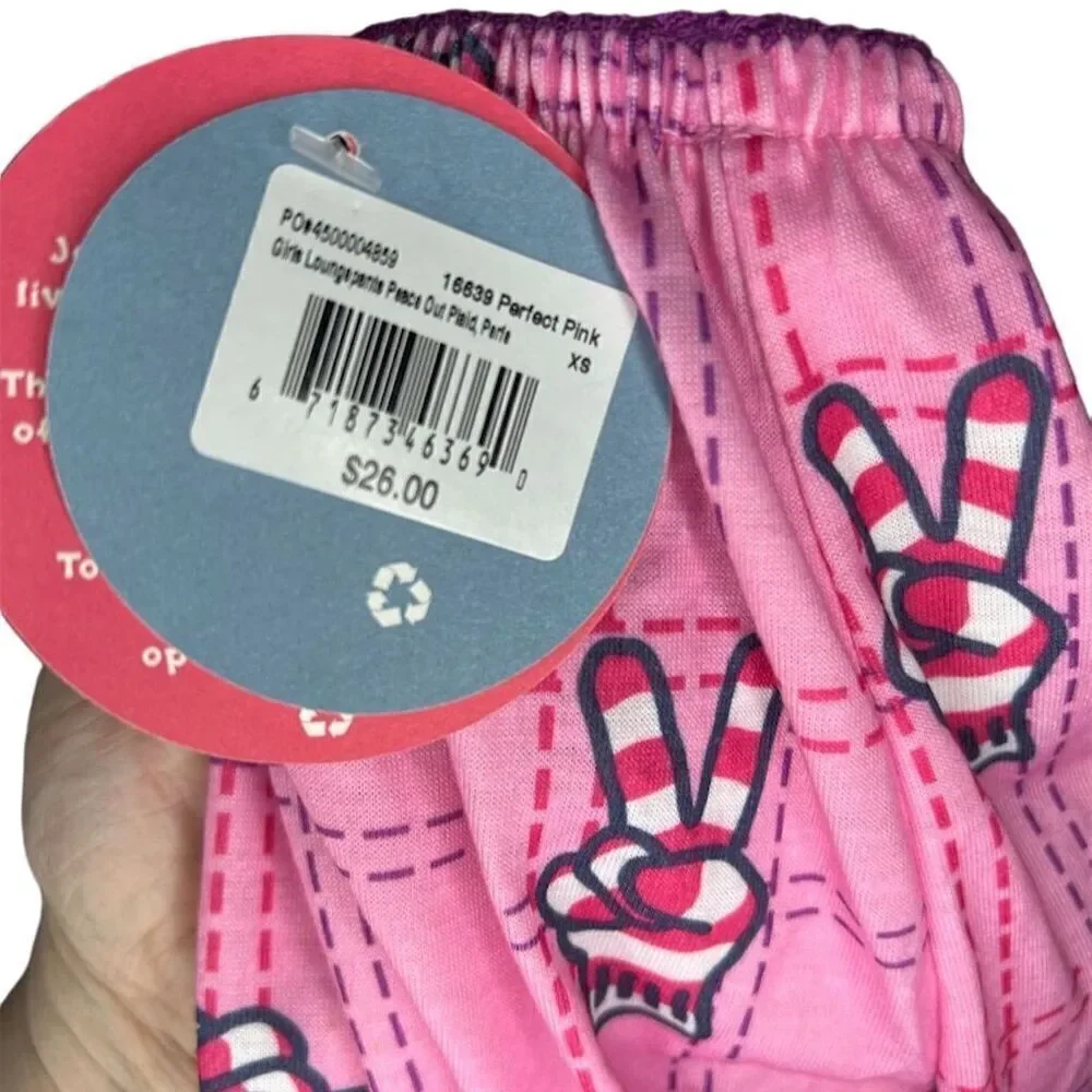 Life Is Good Girls Pink Peace Sign Pajama Pants Size XS 4T NWT - Picture 2 of 3
